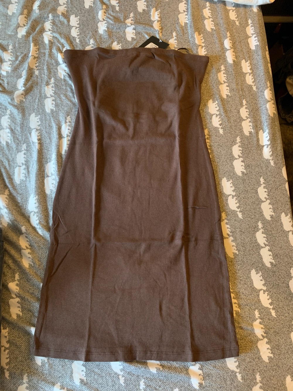 Fashion Nova Brown Strapless Ribbed Mini Dress